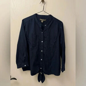 Tommy Bahama Tie Front Button Down Linen Blend Short Sleeve Shirt Size S